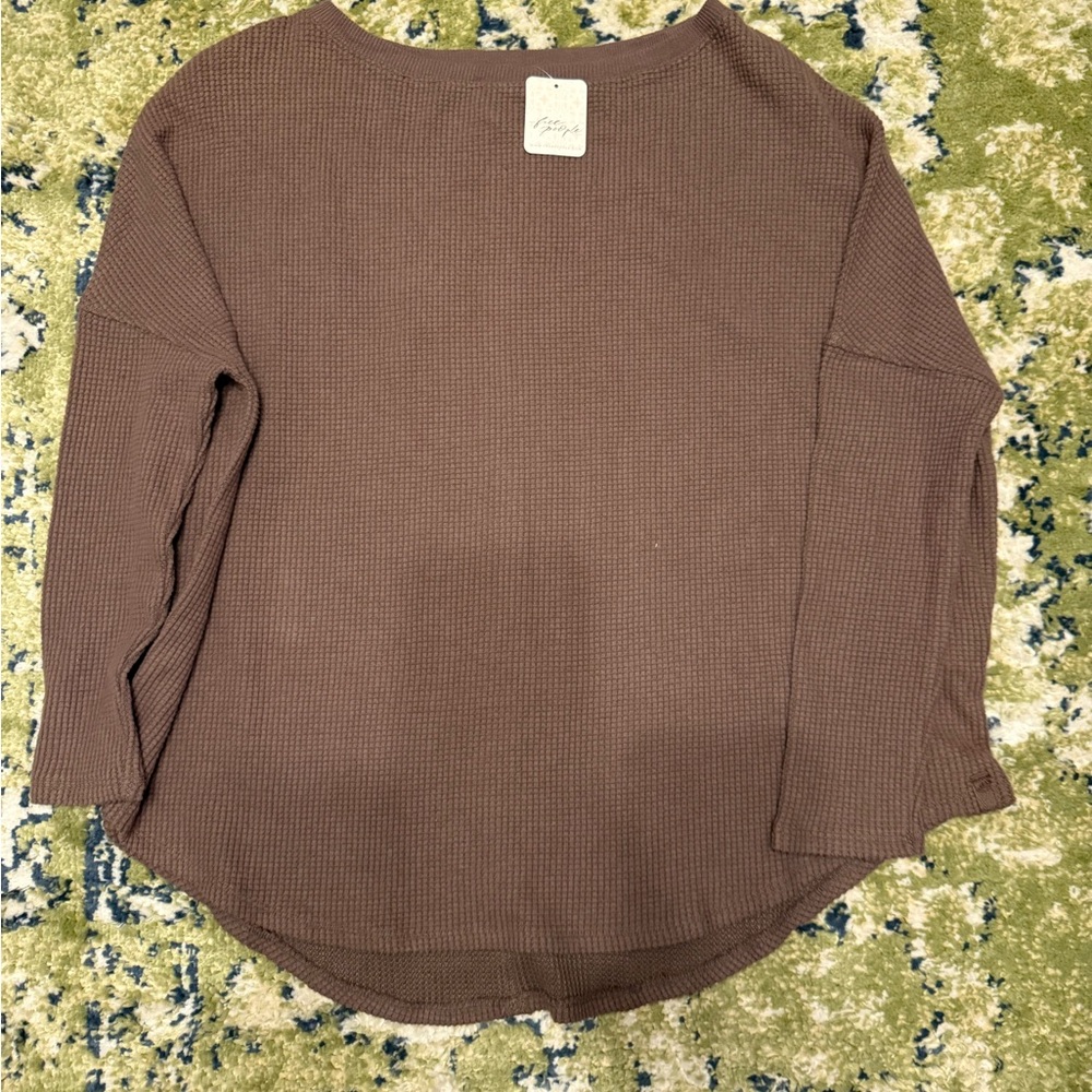 Free People Latte Blues Long Sleeve Thermal Top NWT